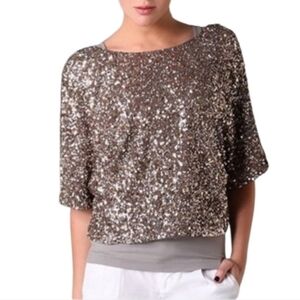 Vince Sequin Dolman Short Sleeves Blouse Top S Womens Embellished Pewter Silver